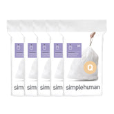 simplehuman Code Q 100 Count, Genuine Custom Fit Liners, Drawstring Trash Bags in Dispenser Packs, 50-65 Liter / 13-17 Gallon, White